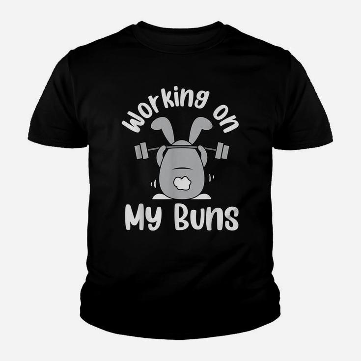 Working On My Buns Funny Gym Lover Bunny Easter Day Youth T-shirt