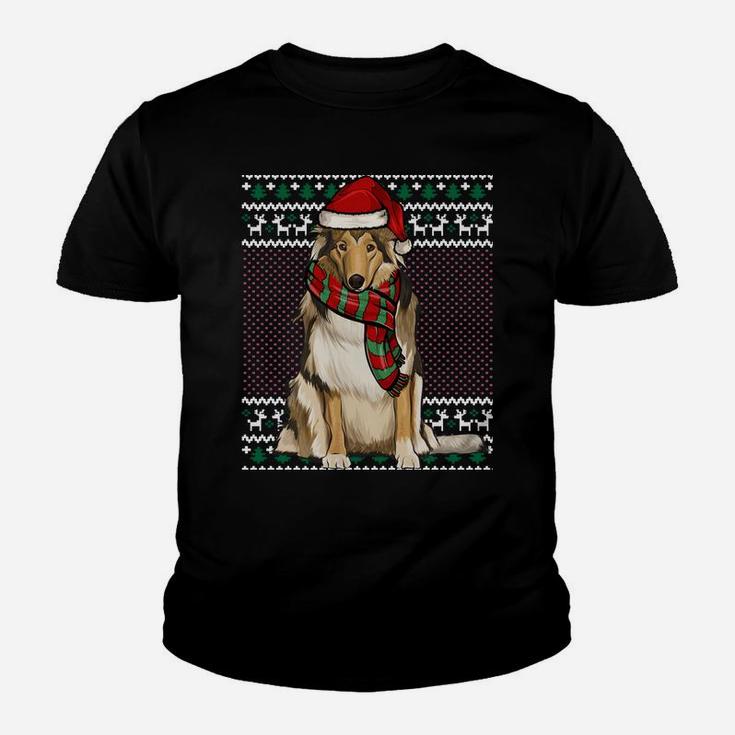 Xmas Collie Dog Santa Hat Ugly Christmas Sweatshirt Youth T-shirt