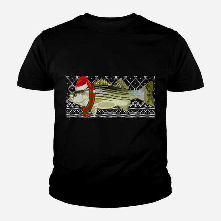 Xmas Fish Santa Hat Striped Bass Ugly Christmas Sweatshirt Youth T-shirt