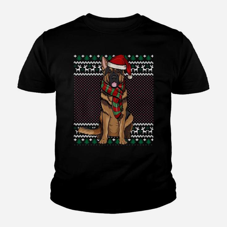 Xmas German Shepherd Dog Santa Hat Ugly Christmas Sweatshirt Youth T-shirt