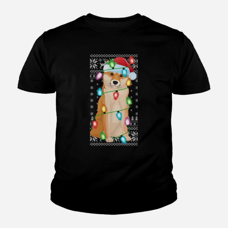 Xmas Lighting Santa Hat Ugly Shiba Inu Christmas Sweatshirt Youth T-shirt
