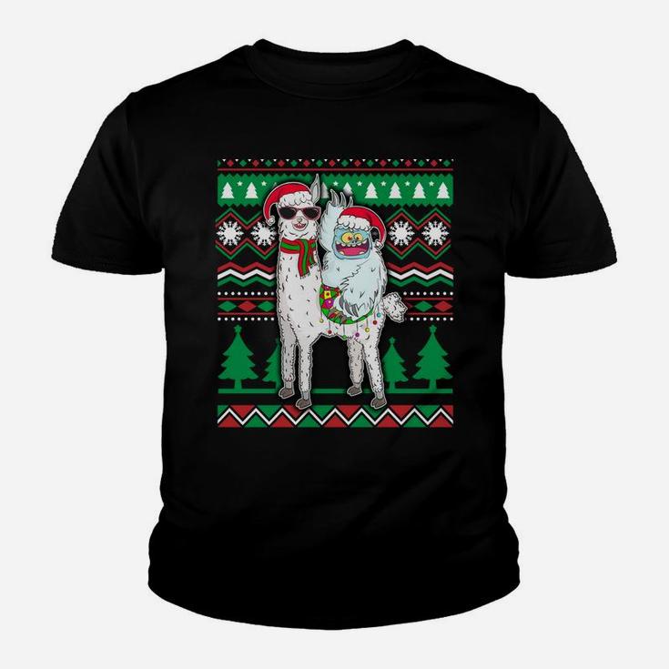 Yeti & Llama With Santa Hat Ugly Christmas Sweater Xmas Gift Sweatshirt Youth T-shirt