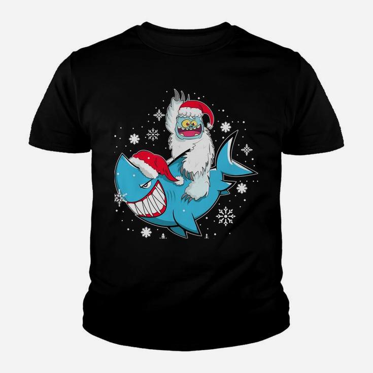 Yeti To Party Shark Santa Hat Christmas Pajama Xmas Gift Sweatshirt Youth T-shirt