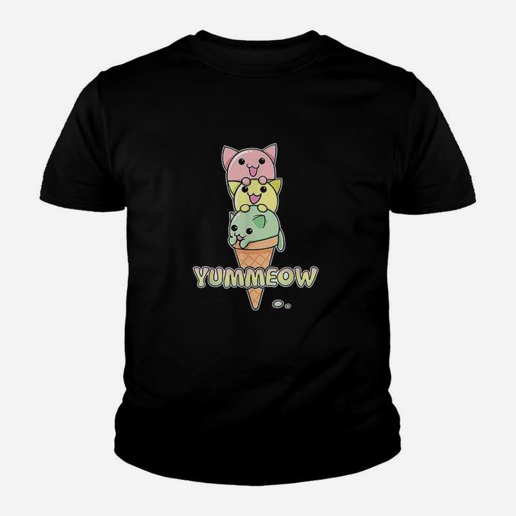 Yummeow Cat Ice Cream Cone Funny Kawaii Kitten Youth T-shirt