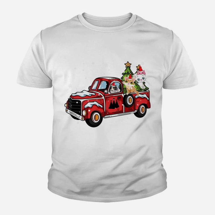 3 Cats Ride Red Truck Pick Up Christmas Tree Vintage Retro Sweatshirt Youth T-shirt