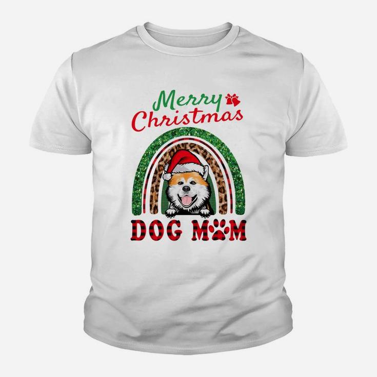 Akita Inu Santa Dog Mom Boho Rainbow Funny Christmas Youth T-shirt