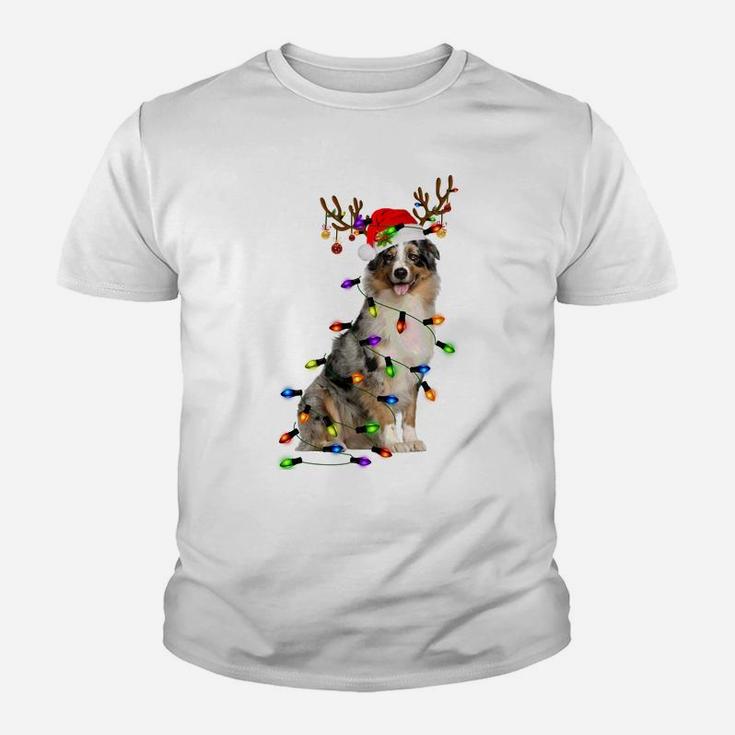 Australian Shepherd Reindeer Christmas Lights Funny Xmas Sweatshirt Youth T-shirt