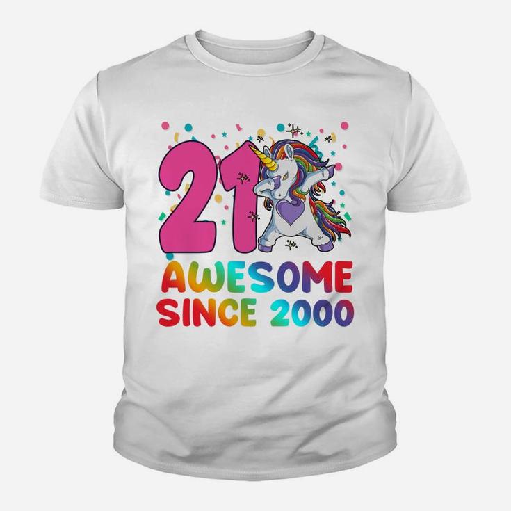 Awesome Since 2000 Dabbing Unicorn 21 Year Old 21St Birthday Youth T-shirt