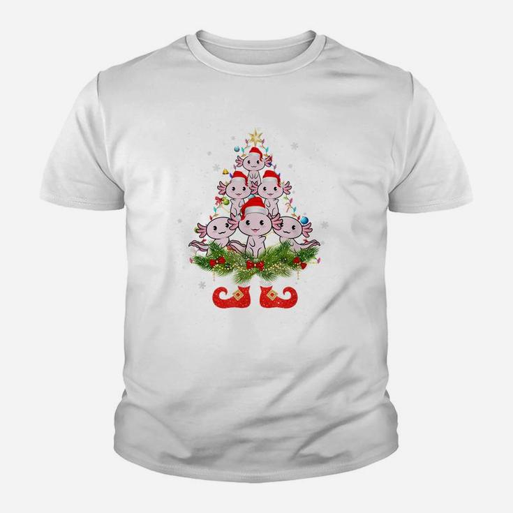Axolotls Christmas Tree Lights Funny Santa Hat Lover Youth T-shirt