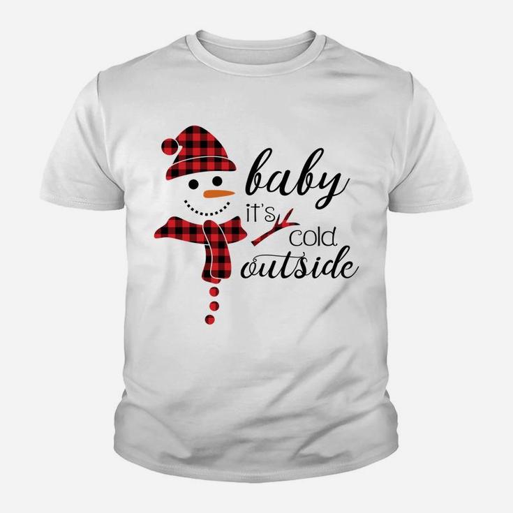 Baby It's Cold Outside Cute Christmas Snowman Buffalo Plaid Youth T-shirt