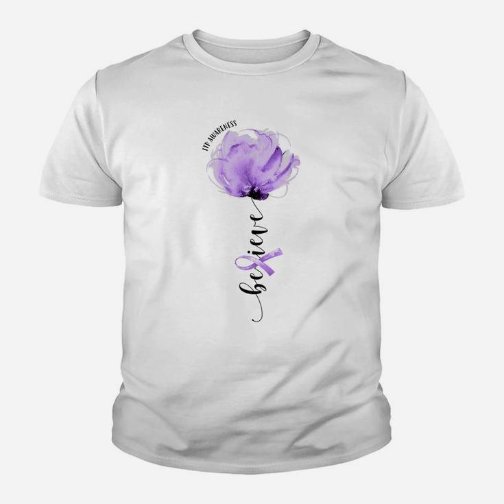 Believe Itp Awareness Purple Ribbon Flower Lovers Youth T-shirt