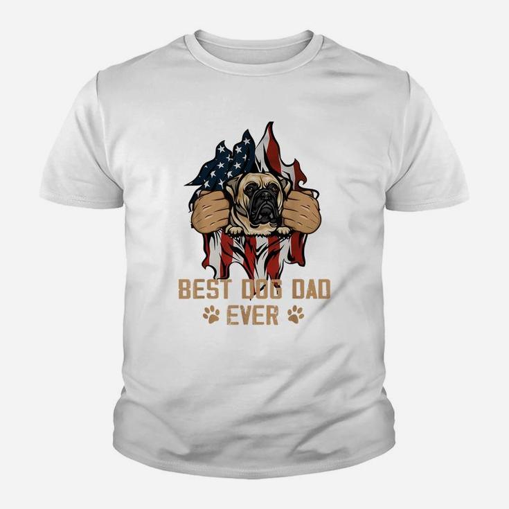 Best Dog Dad Ever Bull Mastiff Dog American Flag Youth T-shirt