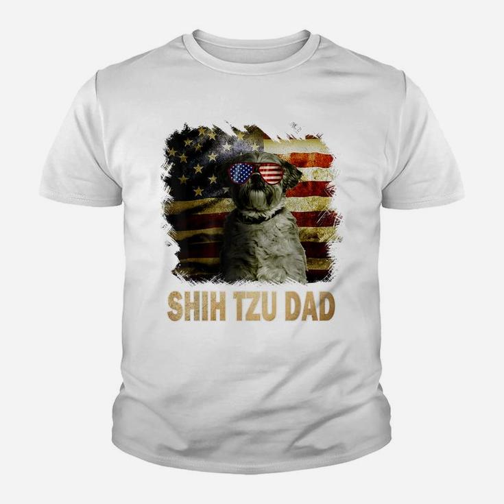 Best Shih Tzu Dad Ever American Flag 4Th Of July Dog Lover Youth T-shirt