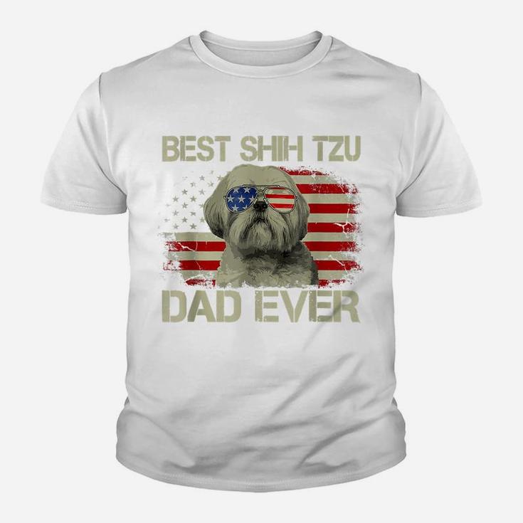 Best Shih Tzu Dad Ever Tshirt Dog Lover American Flag Gift Youth T-shirt
