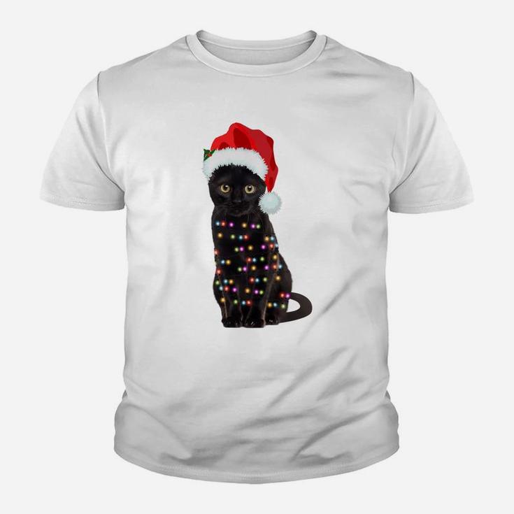 Black Cat Christmas Lights Cat Lover Christmas Sweatshirt Youth T-shirt