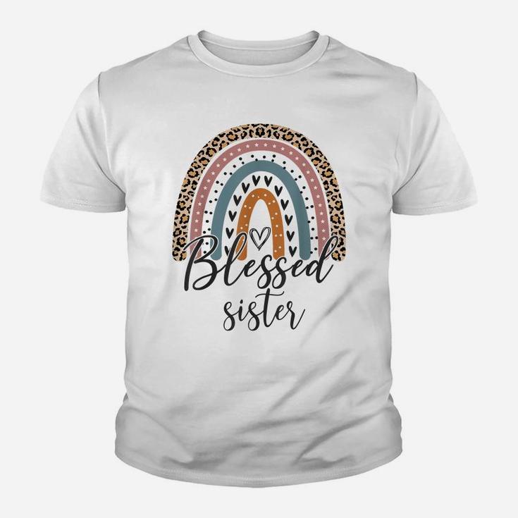 Blessed Sister Funny Leopard Boho Cute Rainbow Youth T-shirt