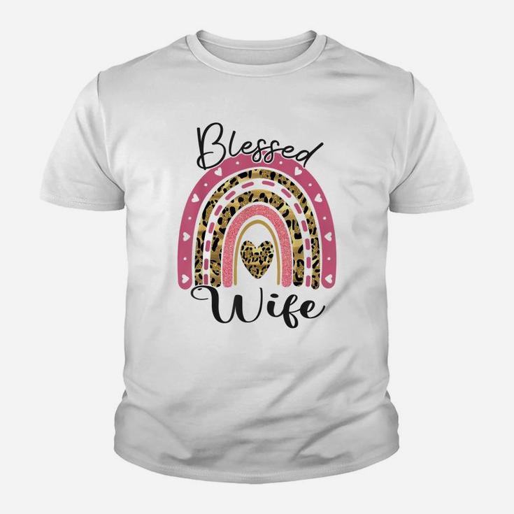 Blessed Wife Funny Leopard Boho Rainbow Wife Life Youth T-shirt