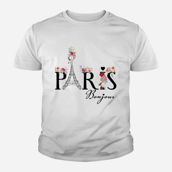 Bonjour Paris With Flowers Youth T-shirt