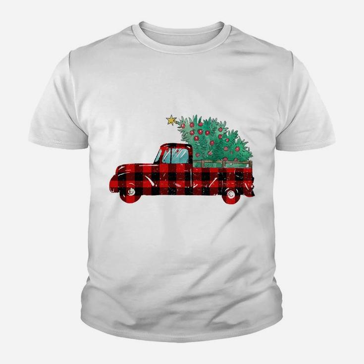 Buffalo Plaid Christmas Tree Red Truck Youth T-shirt