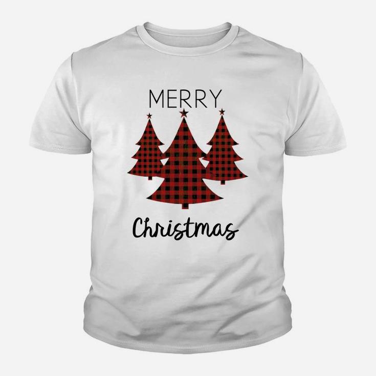 Buffalo Plaid Merry Christmas Tree Matching Family Xmas Tee Youth T-shirt