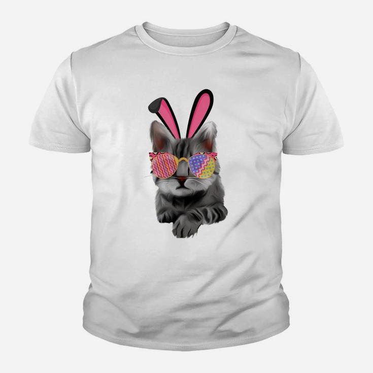 Bunny Cat With Glasses Eggs For Easter Day Cat Kitty Lovers Youth T-shirt