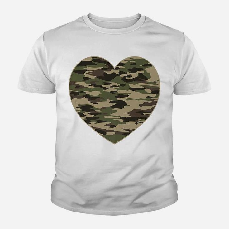 Camo Heart Valentines Day Gifts Camoflauge Military Tactical Youth T-shirt