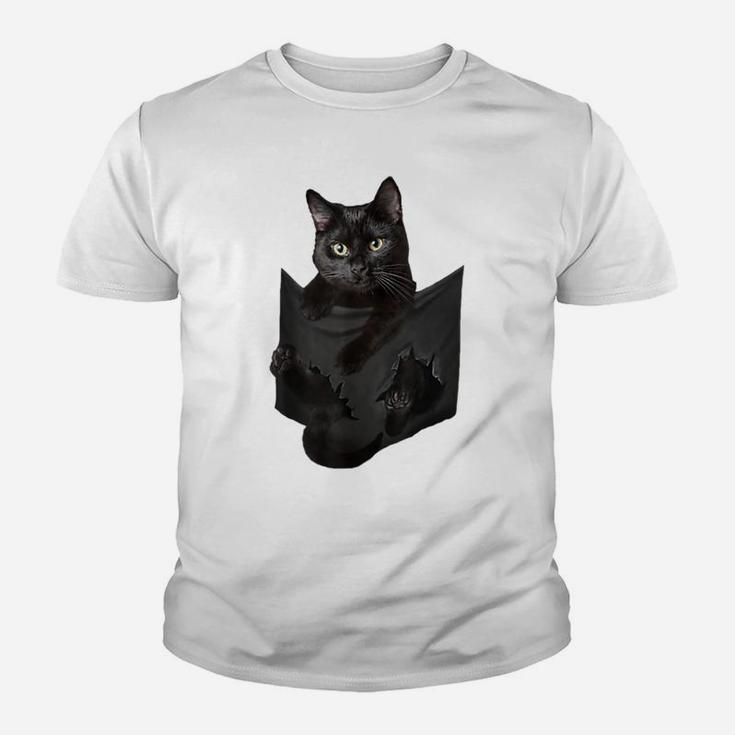 Cat Lovers Gifts Black Cat In Pocket Funny Kitten Face Youth T-shirt