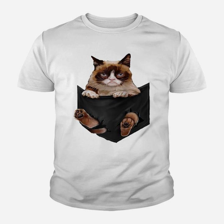 Cat Lovers Gifts Grumpy In Pocket Funny Kitten Face Raglan Baseball Tee Youth T-shirt