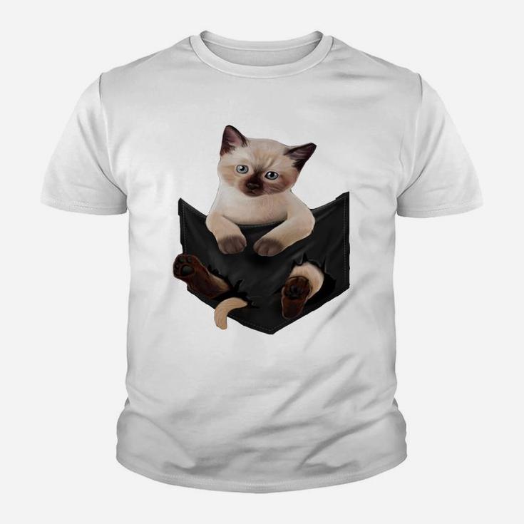 Cat Lovers Gifts Siamese In Pocket Funny Kitten Face Youth T-shirt