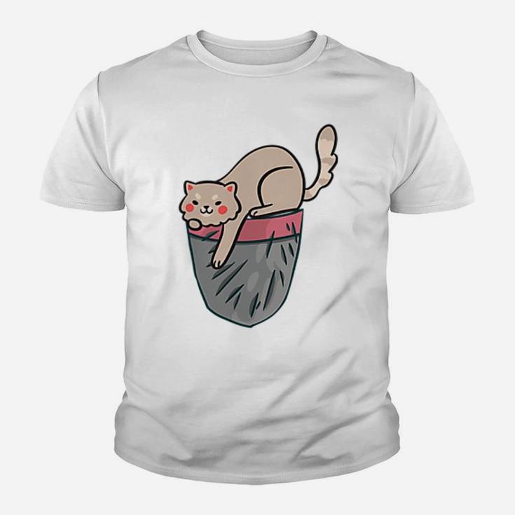 Cat Pocket Kitty Face Themed Gifts Pet Kitten Animal Lover Youth T-shirt