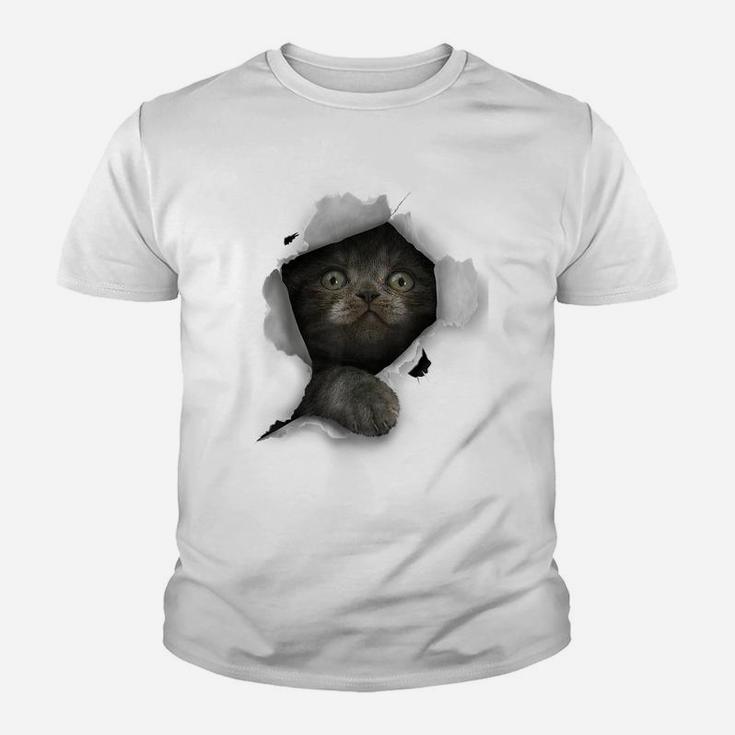 Cat Shirt, Gray Cat Tshirt, Cat Torn Cloth Shirt, Kitten Youth T-shirt