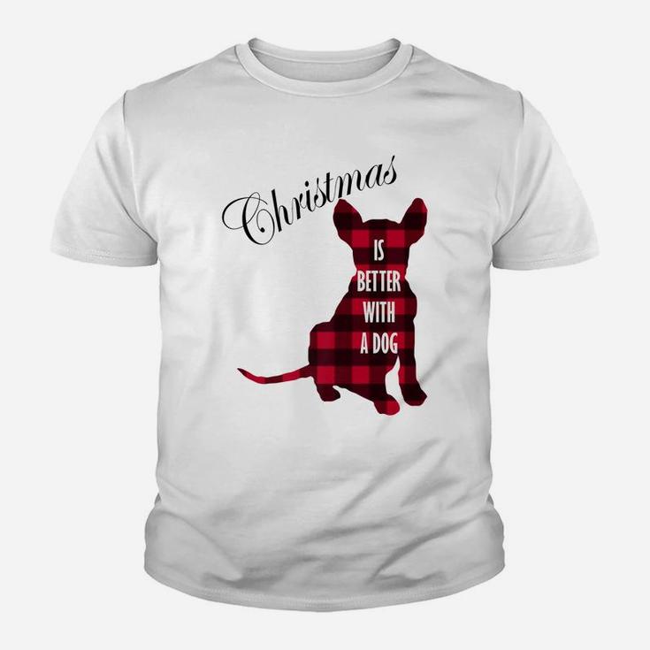 Christmas Is Better With A Dog | Buffalo Plaid Puppy Youth T-shirt