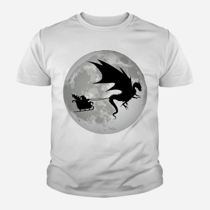 Christmas Santa Claus Flying Past The Moon W Dragon Design Sweatshirt Youth T-shirt