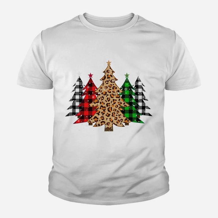 Christmas Trees With Buffalo Plaid & Leopard Print Xmas Youth T-shirt