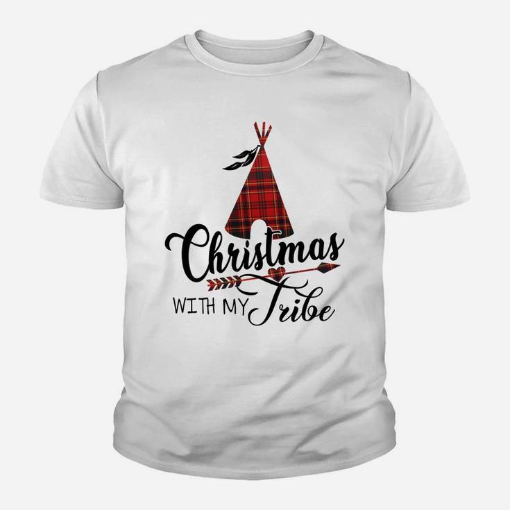 Christmas With My Tribe Buffalo Plaid Funny Pajamas Xmas Sweatshirt Youth T-shirt