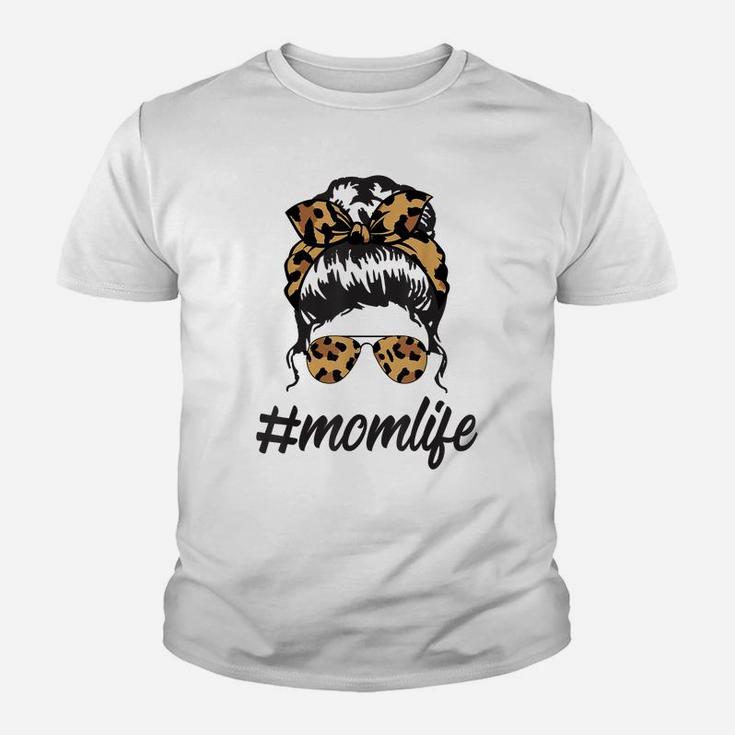 Classy Mom Life With Leopard Pattern Shades & Cool Messy Bun Youth T-shirt