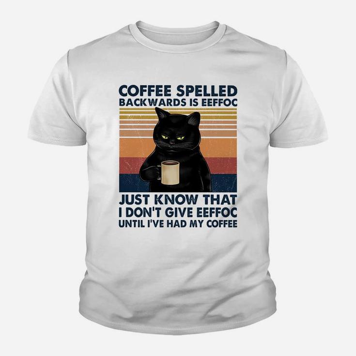 Coffee Spelled Backwards Is Eeffoc Cat Drinking Vintage Sweatshirt Youth T-shirt