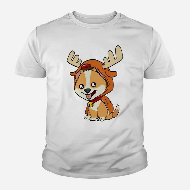 Corgi Puppy Dog Dressed As Reindeer Dogs Xmas Sweatshirt Youth T-shirt