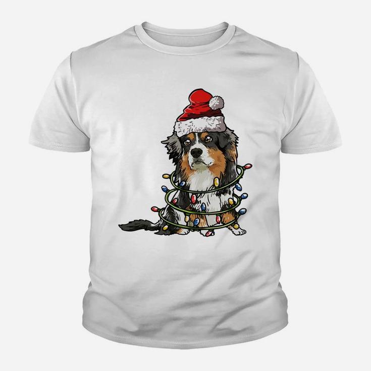 Cute Australian Shepherd Santa Christmas Tree Lights Xmas Sweatshirt Youth T-shirt