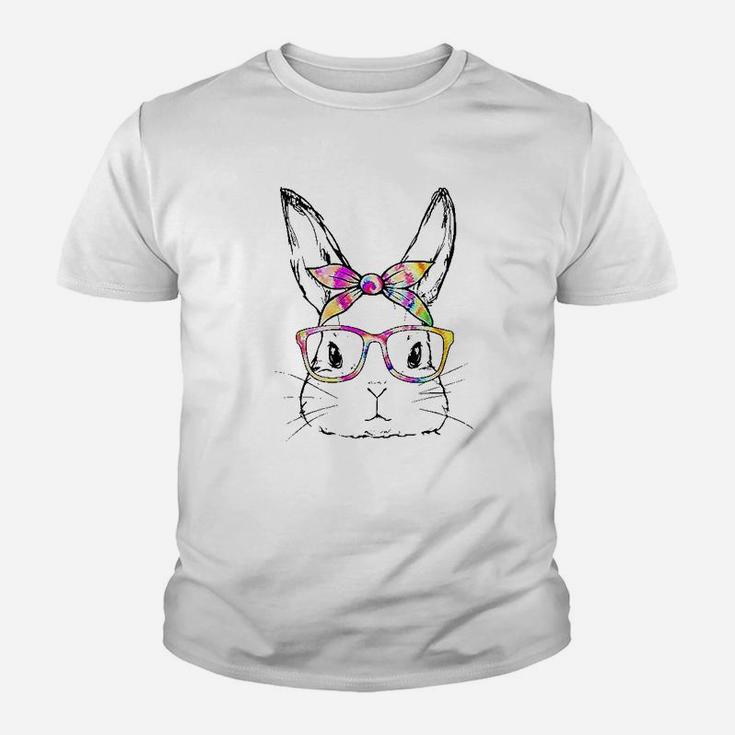 Cute Bunny Face Tie Dye Glasses Easter Day Youth T-shirt