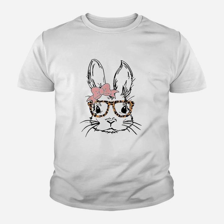 Cute Bunny Rabbit Face Wearing Leopard Glasses Easter Youth T-shirt