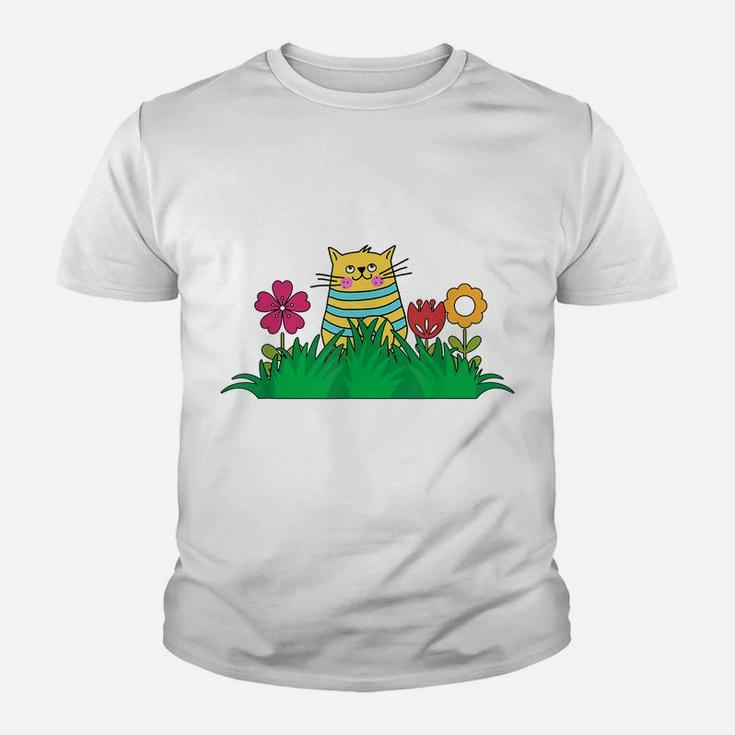 Cute Cat With Flowers Tee, Spring Flower Youth T-shirt