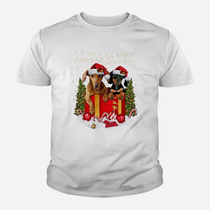 Cute Dachshund In Gift Box Lights Christmas Xmas Doxie Dog Sweatshirt Youth T-shirt