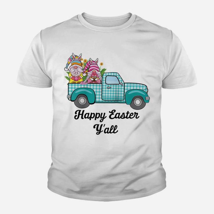 Cute Gnomes With Bunny Ears Egg Hunting Truck Easter Gnome Raglan Baseball Tee Youth T-shirt