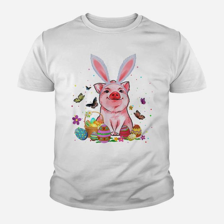 Cute Pig Bunny Egg Hunting Colorful Egg Happy Easter Day Youth T-shirt