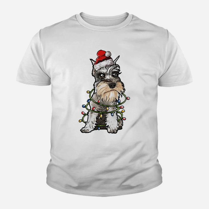 Cute Schnauzer Santa Christmas Tree Lights Xmas Youth T-shirt