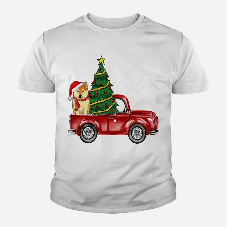 Cute Shiba Inu Dog Truck Merry Christmas Dog Lover Xmas Youth T-shirt