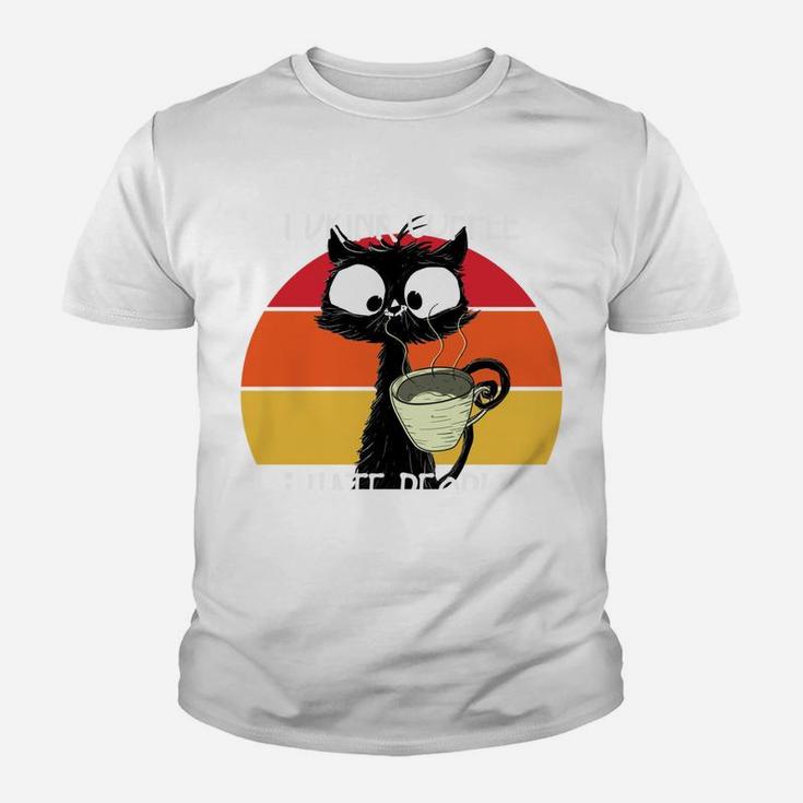 Cute Vintage Cat | Retro Cat | Coffee Cat | Black Cat Youth T-shirt