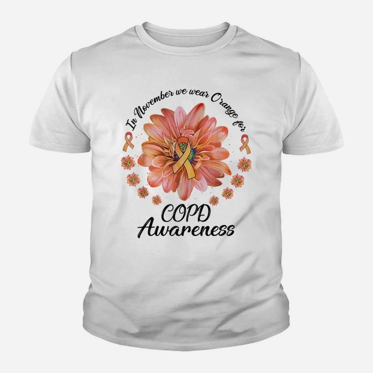 Daisy Flower In November We Wear Orange For Copd Awareness Youth T-shirt