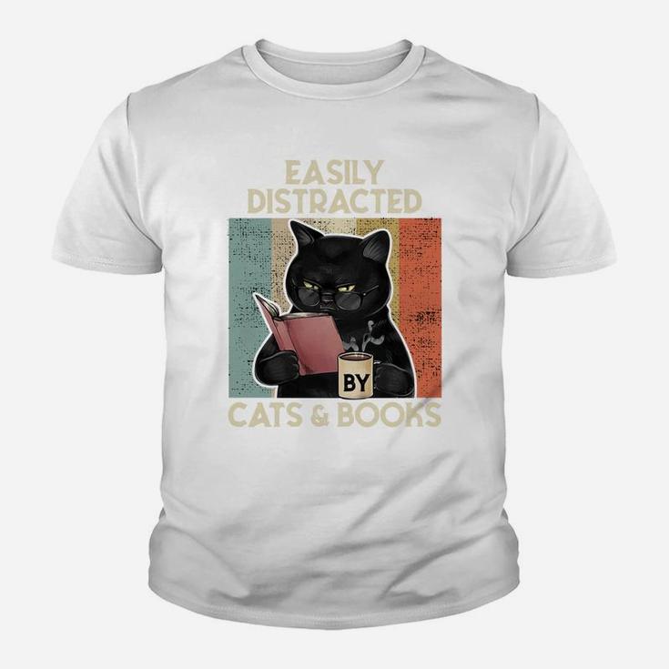 Easily Distracted By Cats And Books For Cat Lovers Sweatshirt Youth T-shirt